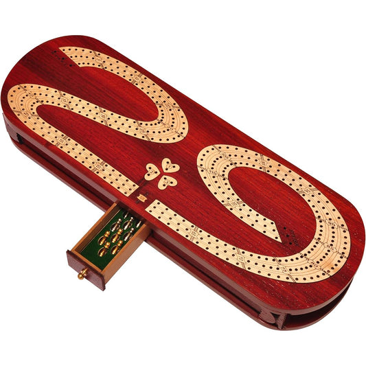 Palm Royal Handcraft - 3 Track Continuous Cribbage Board Inlane Bloodwood/Maple Cribbage Board 120 Pieces 29 Pieces 3 Track Cribbage