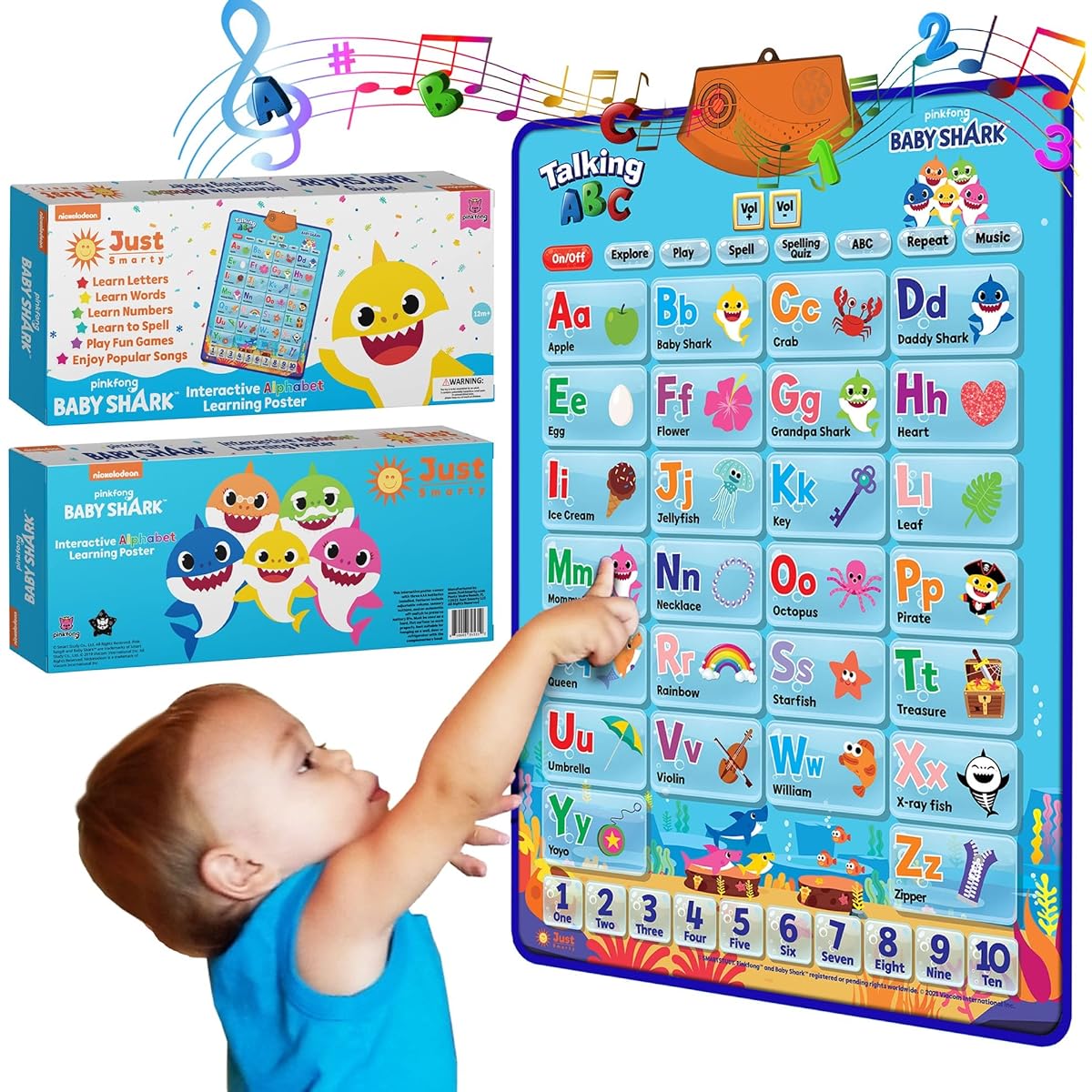 Pinkfong Baby Shark Alphabet & Number Learning Toys, Educational Gift Set for Toddlers Ages 1-3, Musical Mat, ABC Poster, Room Decor, Activities & Games for Boys & Girls Ages 2-4