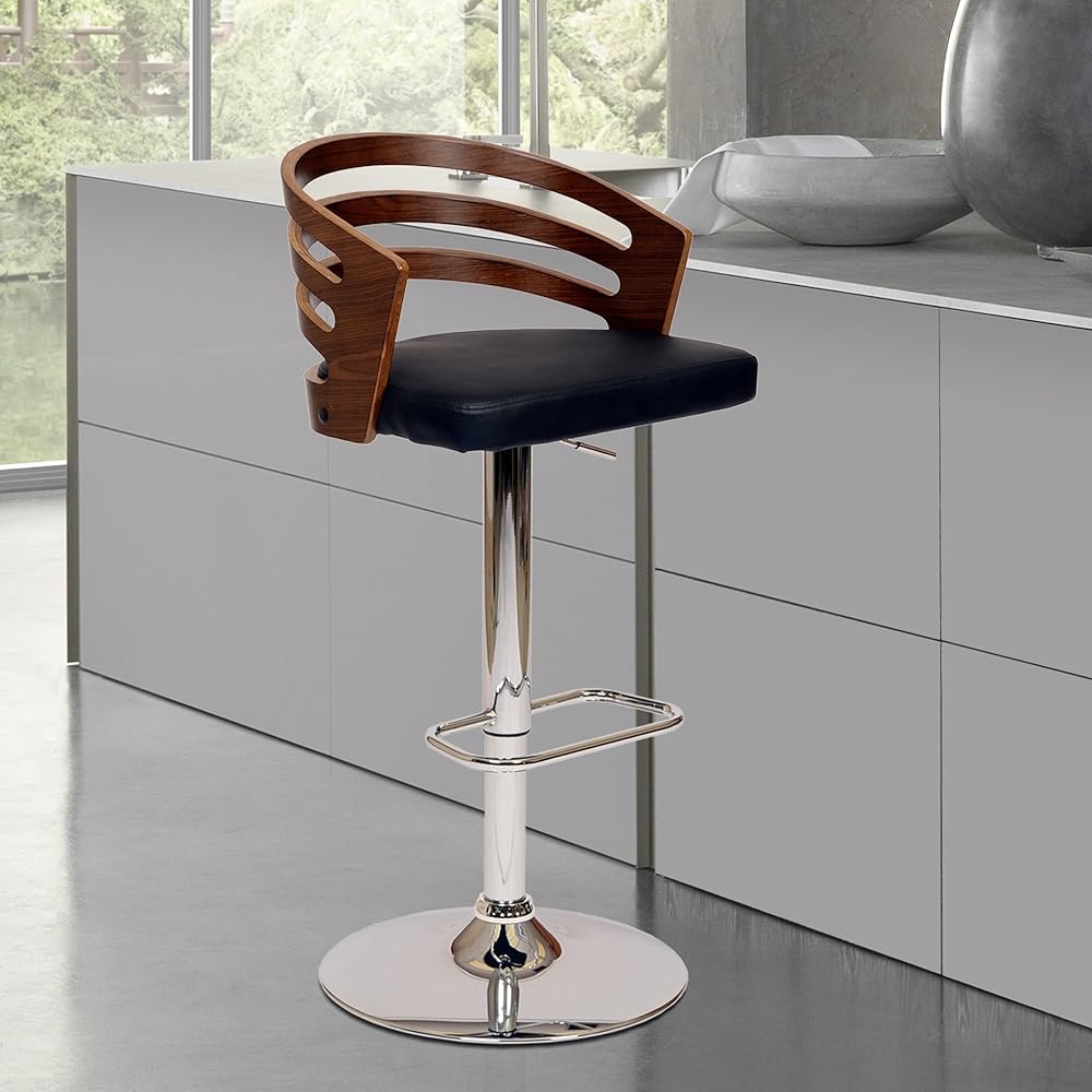 Armen Living Bar Chair Bar Stool Black/Walnut Faux Leather Chrome Finish Rotating Height Adjustable Seat Height 72.4cm (63.5~81.3cm) Adele [Regular Japanese Import Product]