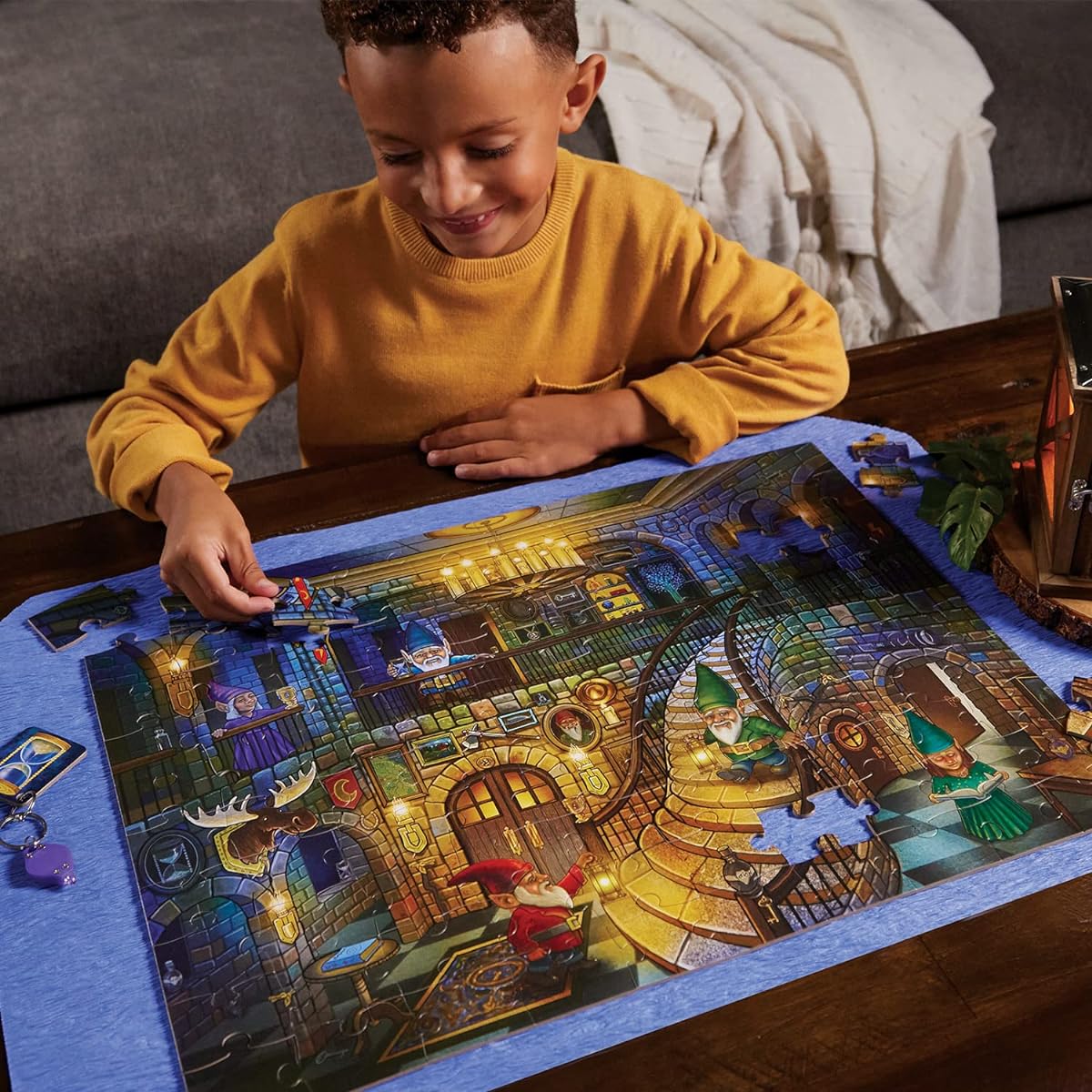 Peaceable Kingdom Night Gnome Puzzle - 100 Piece Seek & Fine Glow Puzzle for ages 6 and up - Blacklight reveals hidden items - Perfect for home or classroom