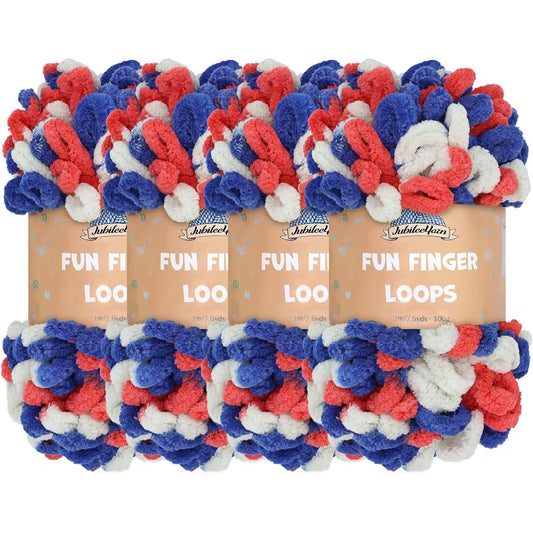 BambooMN Fun Finger Loop Yarn - Team Spirit Colors 4 Skeins Blue 6941204025052a