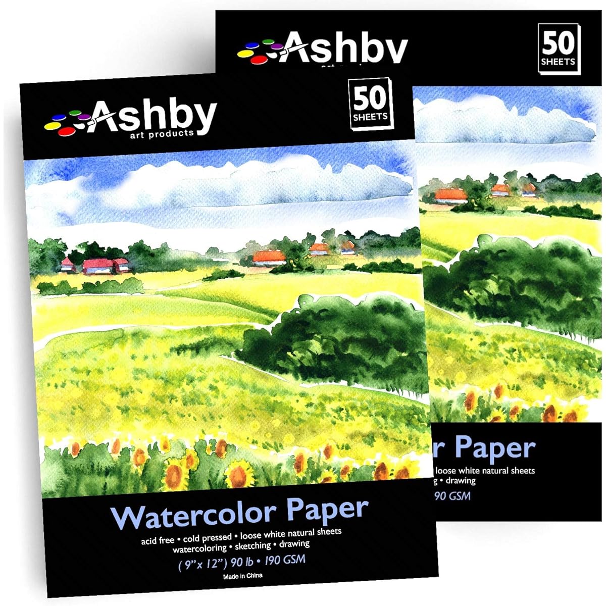 Ashby Practice Watercolor Paper 100 Sheets (9" x 12") - 190 GSM, Acid Free and Cold Press Perfect for Coloring and Drawing, Wet, Dry and Mixed Media Bulk Pack