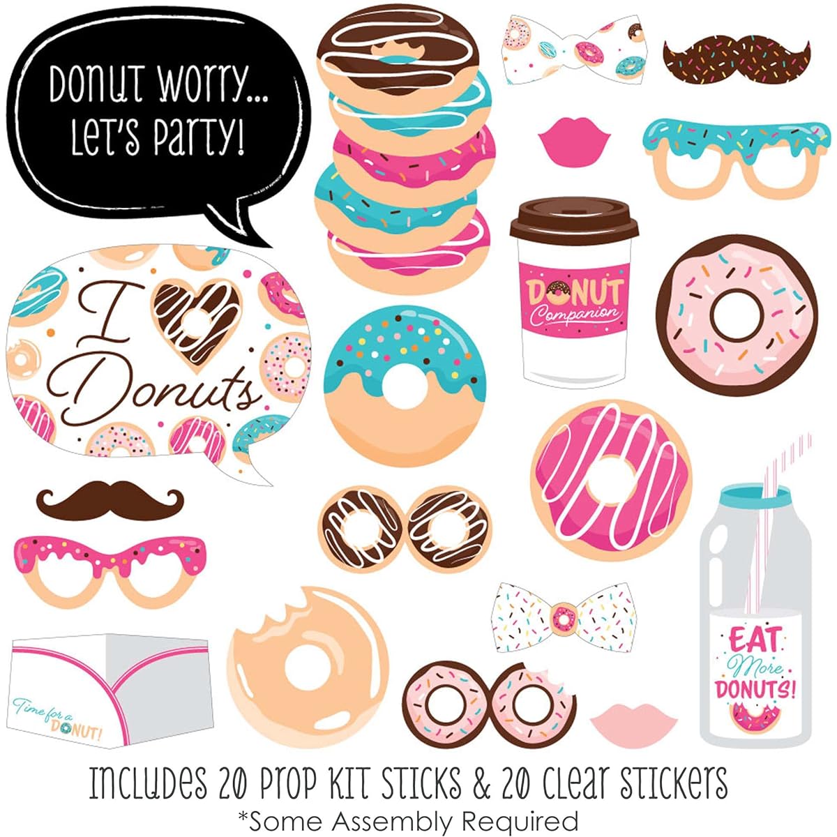 Big Dot of Happiness Donut Wally Let's Party Donut Party Photo Booth Props Kit 20 Pieces
