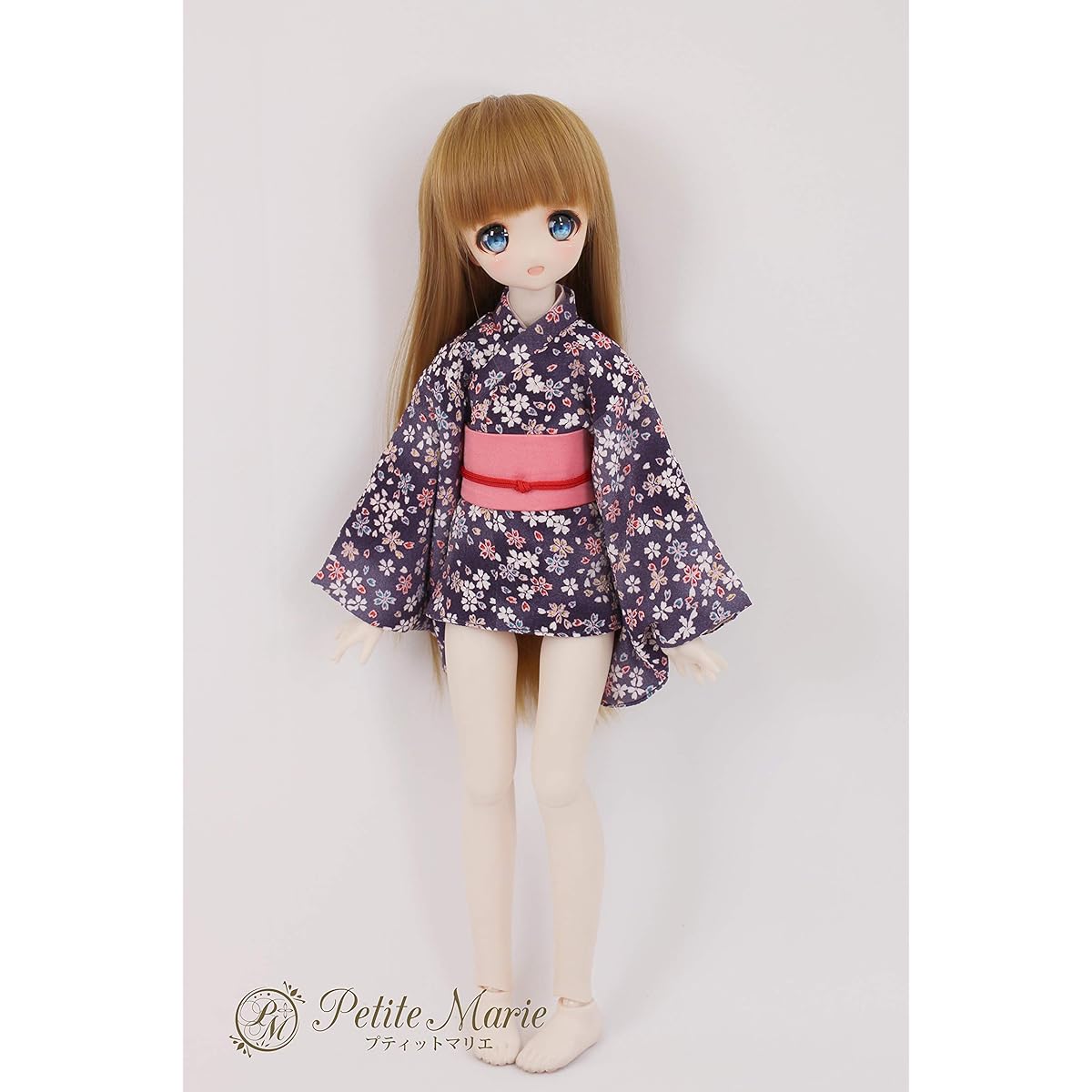 [Petite Marie] 1/3 MDD compatible Snowstorm cherry blossom pattern Chirimen mini length kimono Purple Pink obi 40cm doll BJD doll clothes [Petite Marie] [No.0083]