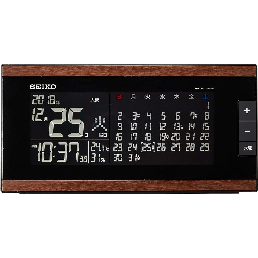 Seiko Clock Seiko Clock Alarm Clock Radio Wave AC Type Digital Monthly Calendar Function Rokudai Display Brown Wood Grain Pattern DL212B SEIKO