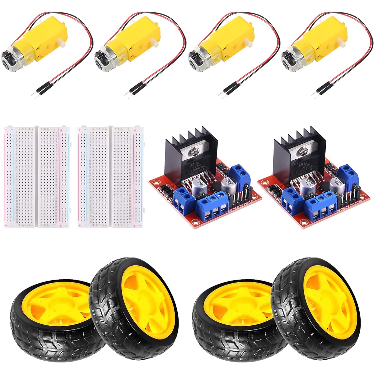 MELIFE L298N Motor Drive Controller Board Stepper Motor Control Module Dual H-Bridge with 4 DC Motors Mini Φ67mm Smart Car Tire Wheel Breadboard DIY Set
