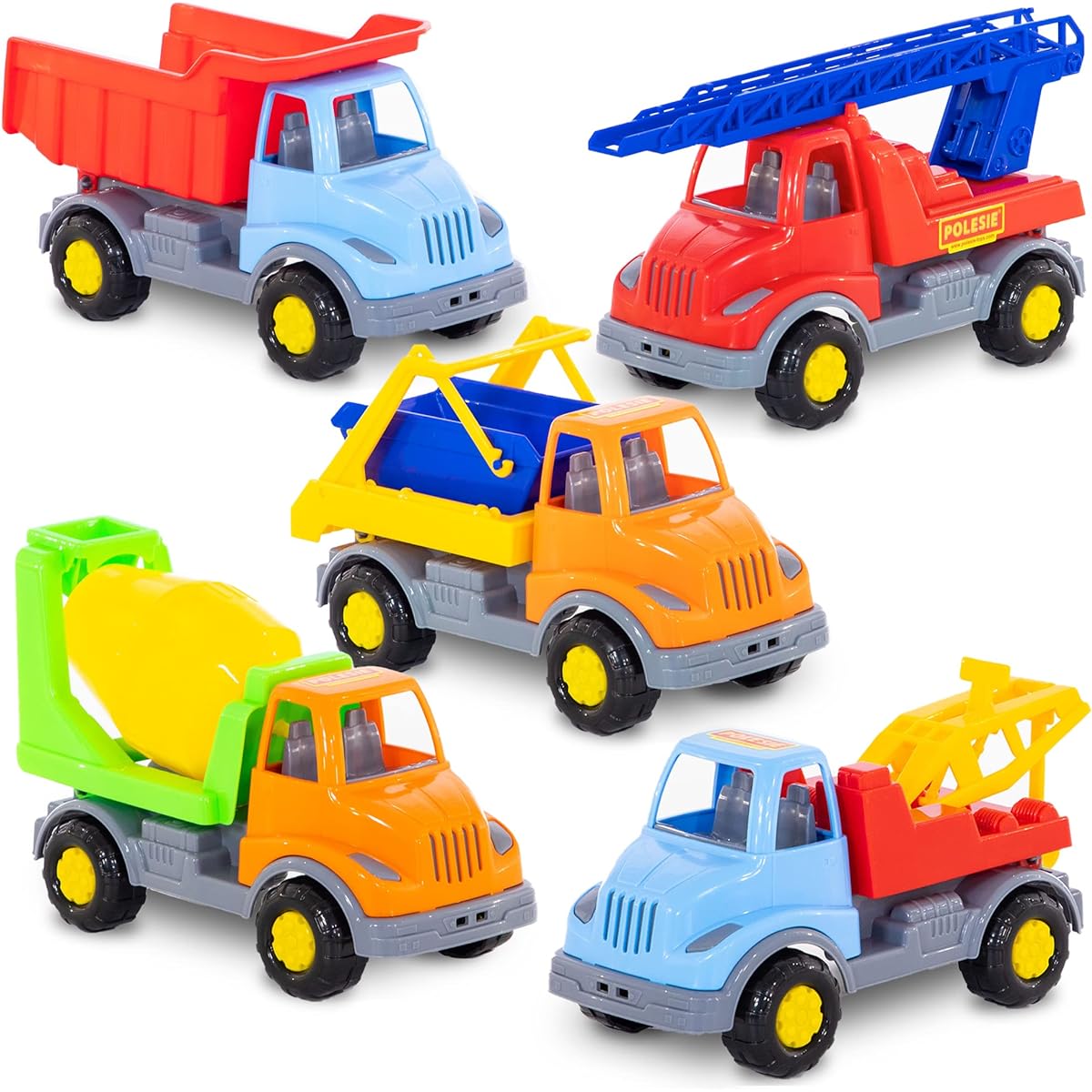 CO-T Construction Truck Set - Excavator - Dump Truck - Fire Truck - Concrete Mixer - Garbage Truck