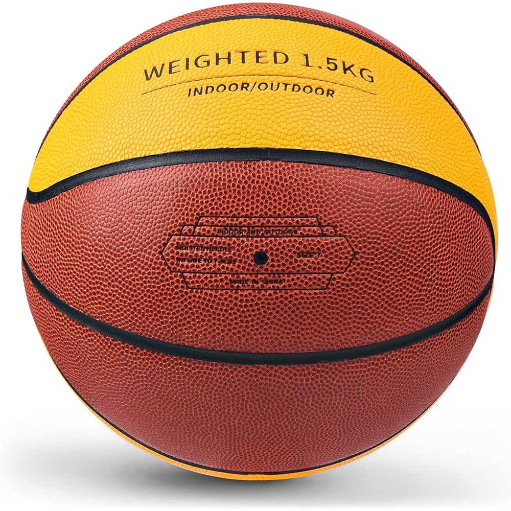 Basketball No. 7 Heavy Ball Basketball Weight Skill Training Outdoor/Indoor Practice PU Leather For Adults/Junior High School Students/College Students Black/Orange Yellow 1.0kg/1.3kg/1.5kg