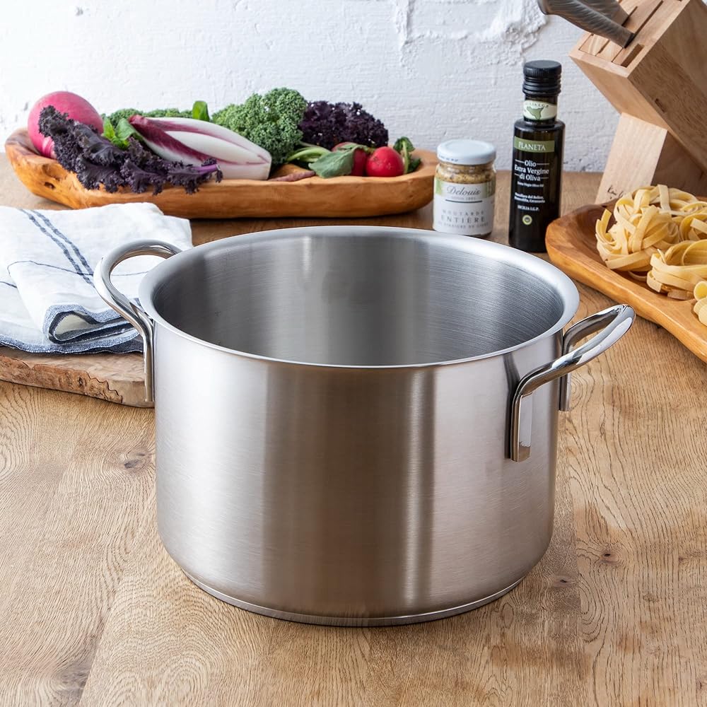 Endo Shoji Commercial Murano Induction Half Body Pot 24cm (No Lid) IH Compatible 18-8 Stainless Steel AHVA303