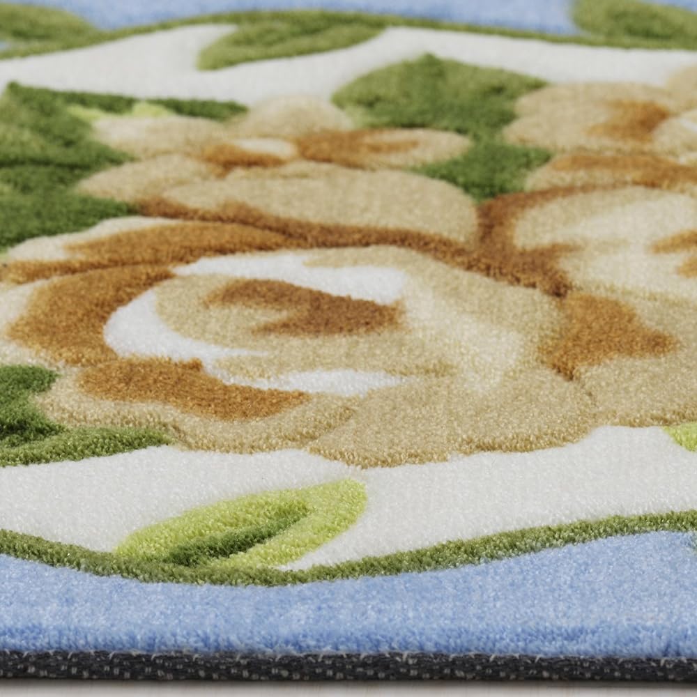 Rose pattern entrance mat, non-slip processing, 64 x 105 cm, beige/blue 1531000397S05