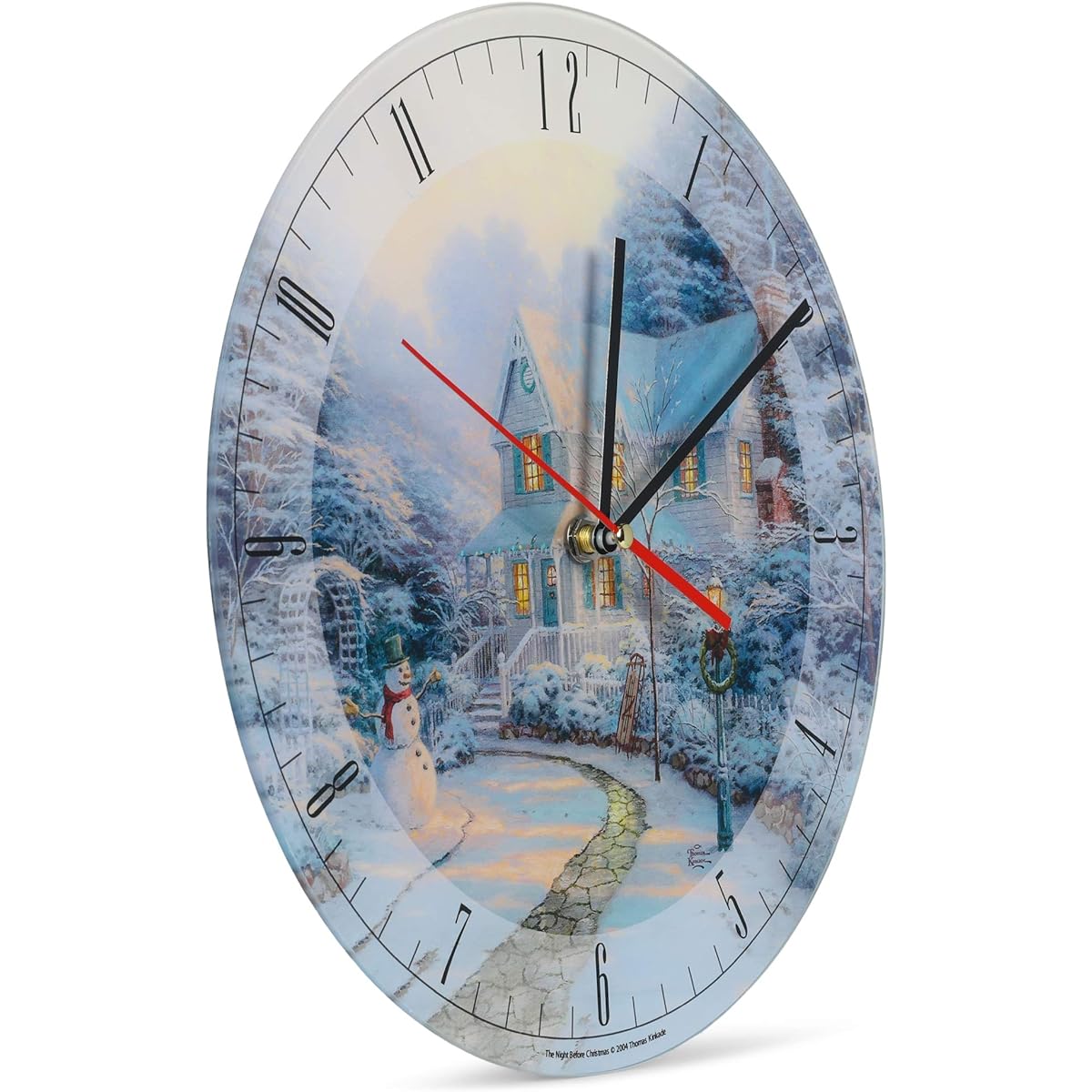 Mark Feldstein & Associates Night Before Thomas Kinkade Winter White 12 Inch Glass Holiday Round Wall Clock