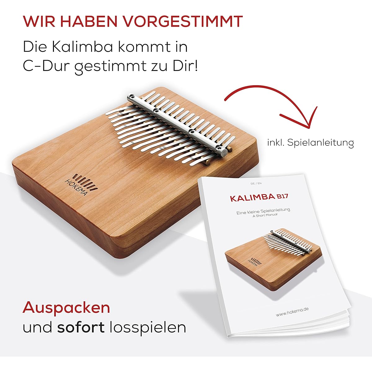 Hokema Kalimba B17 in C major - Original handmade in Germany - Thumb piano - Easy to learn the instrument - Perfect for beginners - Thumb piano for kids and professionals alike