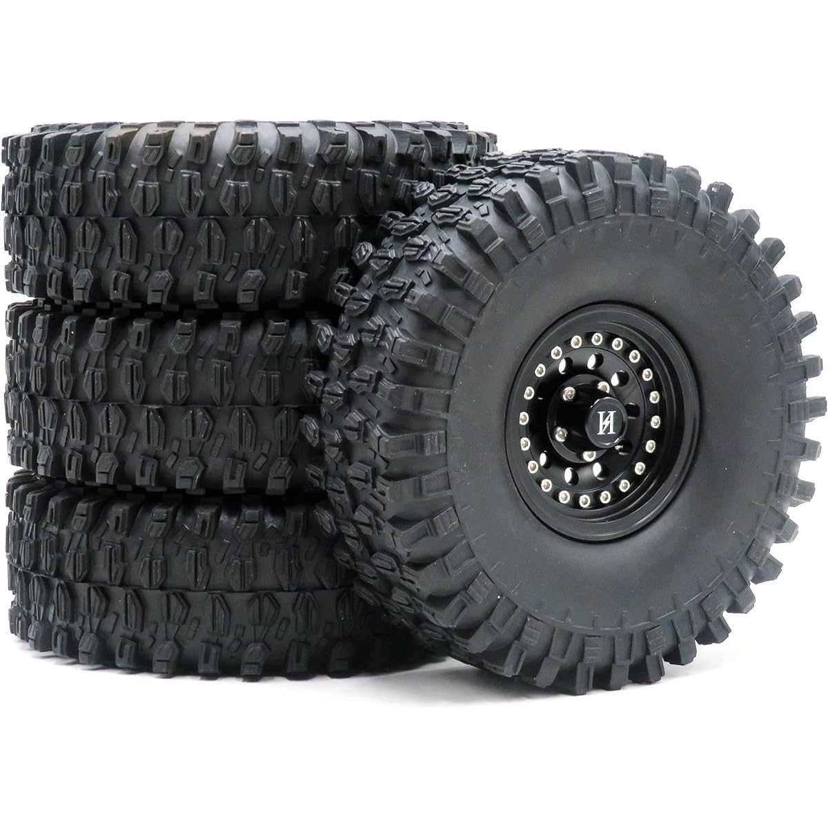 RC 1.9 Tires Soft Tires 120mm Height & Heavy Alloy 1.9 Beadlock Wheel Rim Hex 12mm Black for 1/10 RC Mud Crawler Truck SCX10 TRX4 CC01 (Pre-assembled)