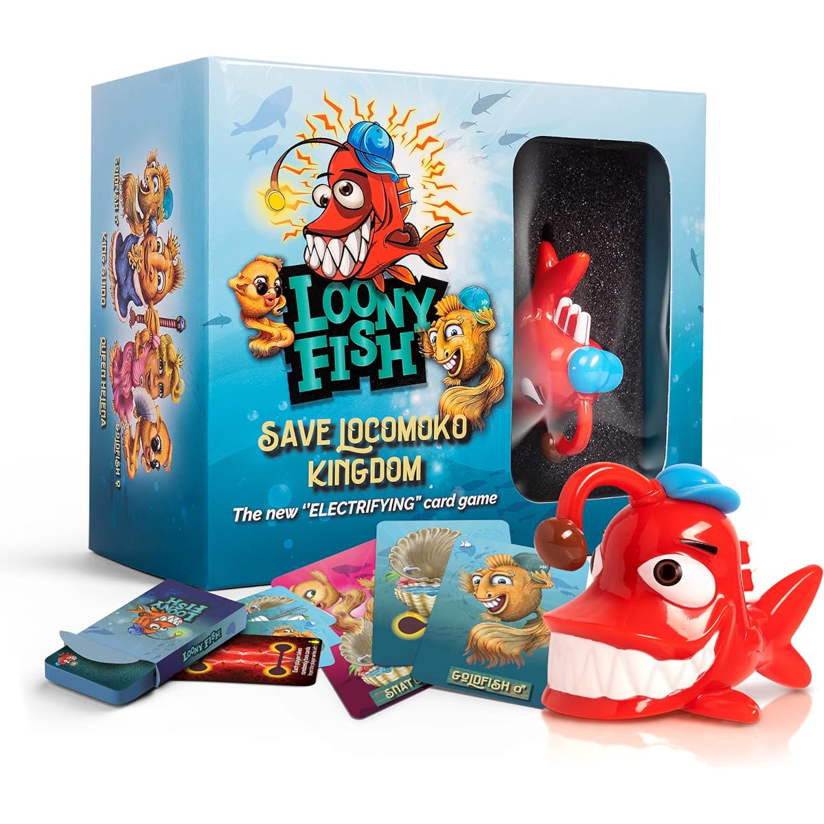 Catchup Toys Loony Fish Card Game - Fun, Family Friendly, Interactive, Electrified, for Adults, Teens, Kids, Ages 6+, 3-5 Players.