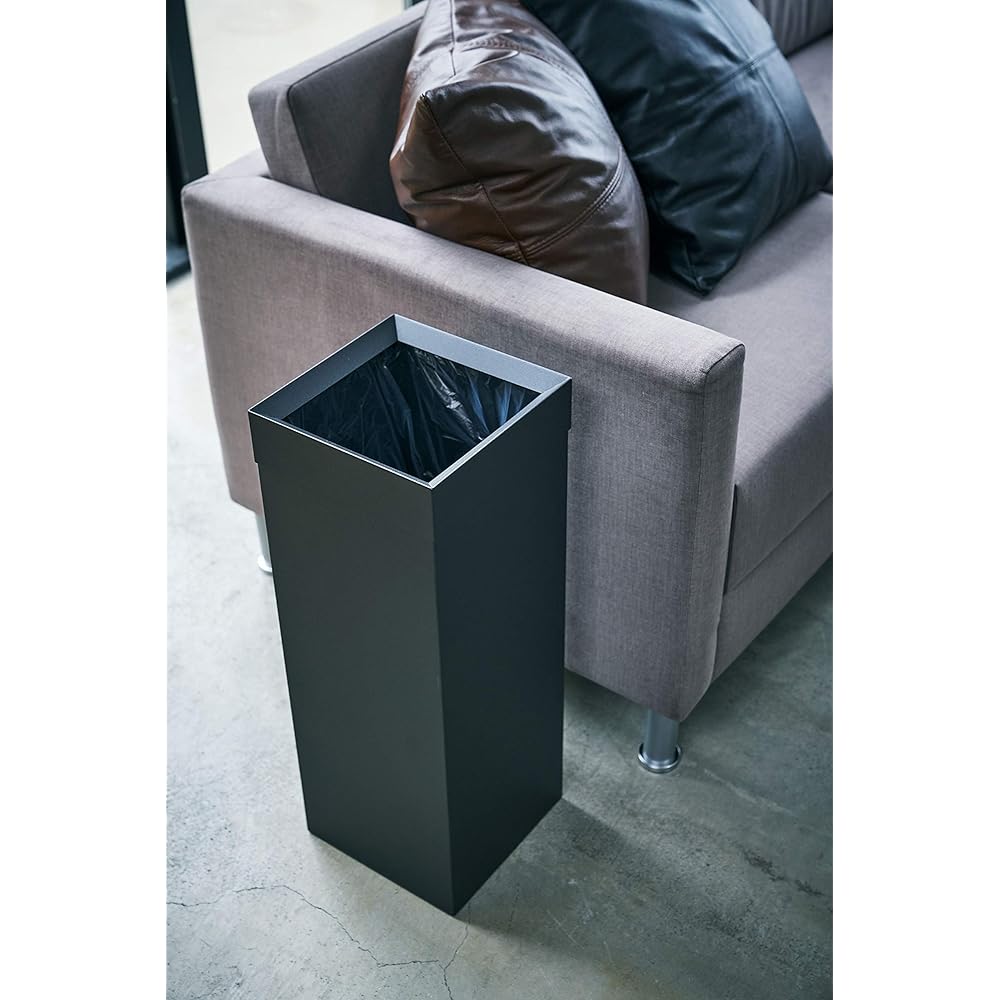 Yamazaki Jitsugyo Trash Can Square Long Black Approx. W22.5XD22.5XH60cm Tower Trash Can Dust Box Slim 4489