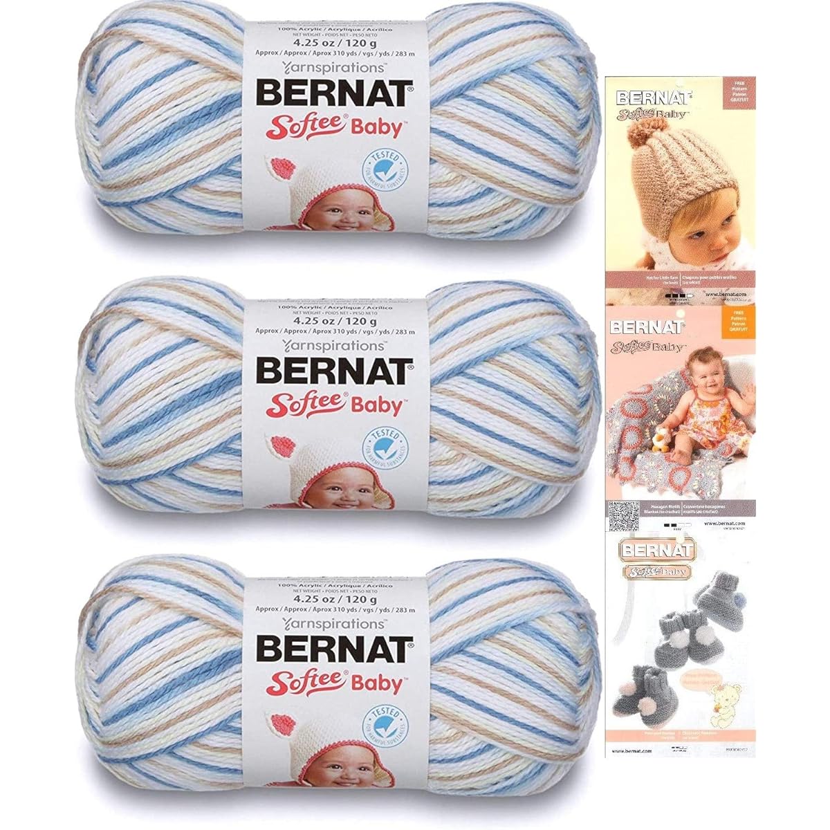 Bernat Softee Baby Acrylic Yarn 3 Pack Bundle DK Light Worstted #3 L Blue unknown