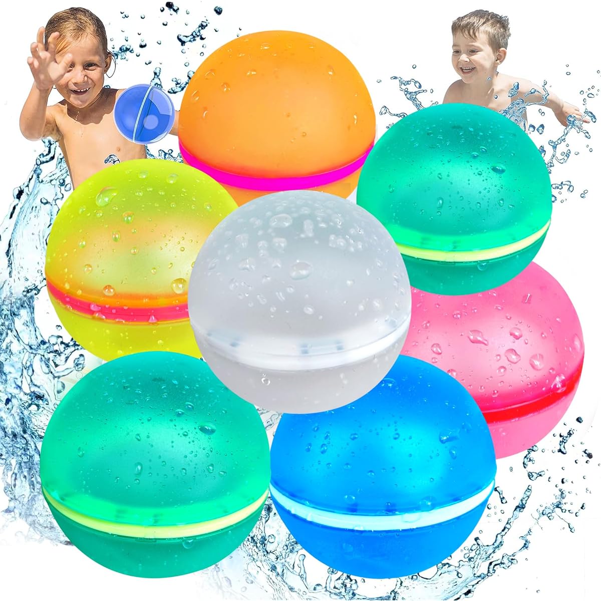 Reusable Water Balloons for Kids Outdoor Water Play Pool Beach Bath Toys Quick Fill Self Seal Water Balls Party Supplies for Summer (7 Pack)