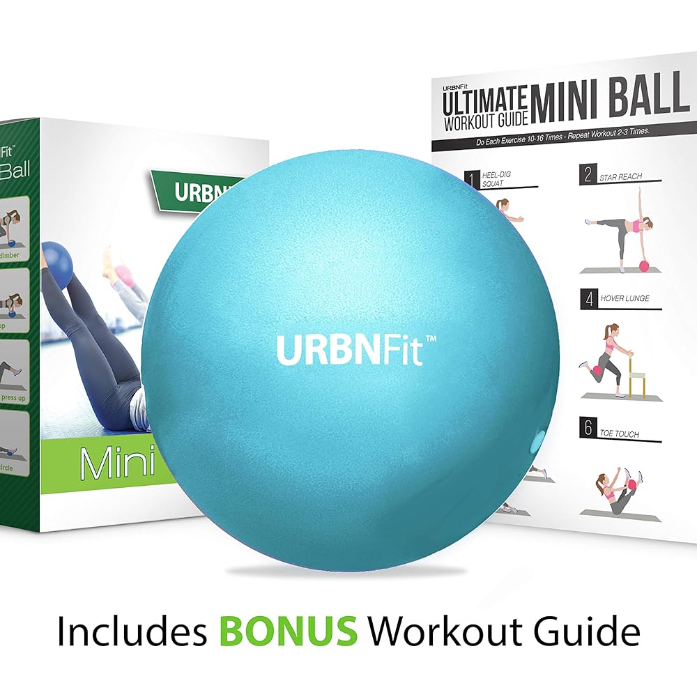 URBNFit Pilates Ball 9 Inch - Small Exercise Ball Yoga Bar for Physical Therapy Stretching Posture Core Fitness - Mini Bender for Lower Back Pain Massage Ball with Workout Guide - Aqua
