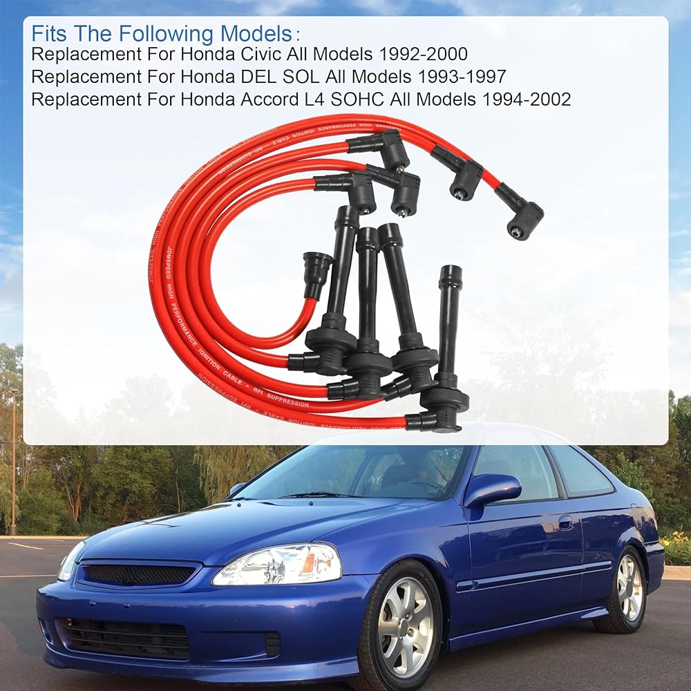 JDMSPEED Spark Plug Wire Set Replacement for Honda Civic Del Sol EG EK EJ D15 D16 Spiral Core 92-00