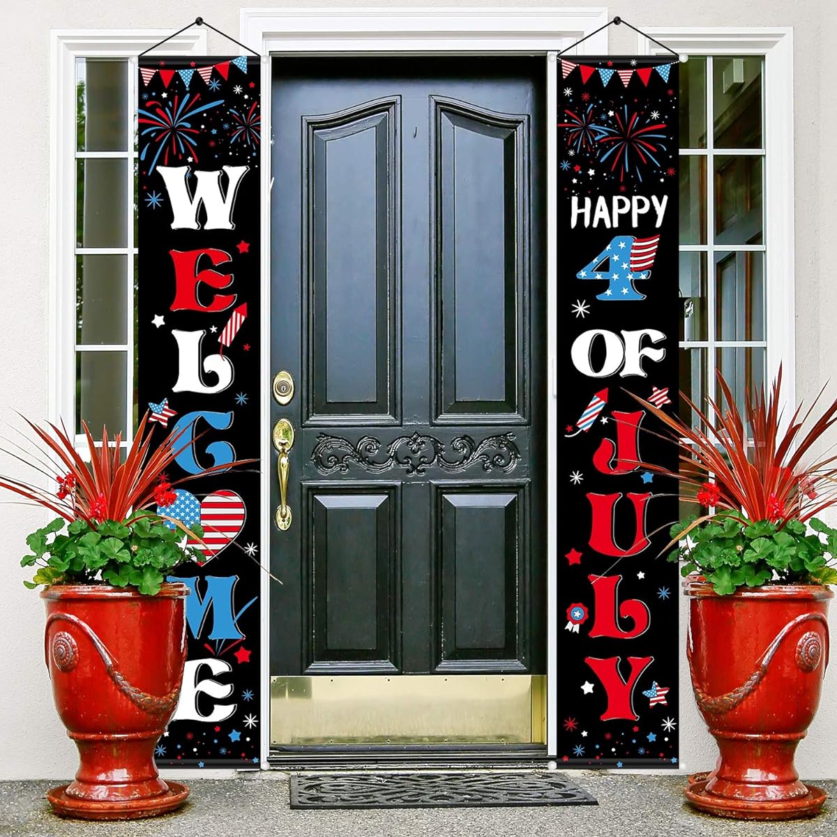4th of July Banner, 4th of July Decorations, Patriotic Porch Sign, Black Independence Day Hanging Banner for Home Memorial Day Party, God Bless America (Classic Style)