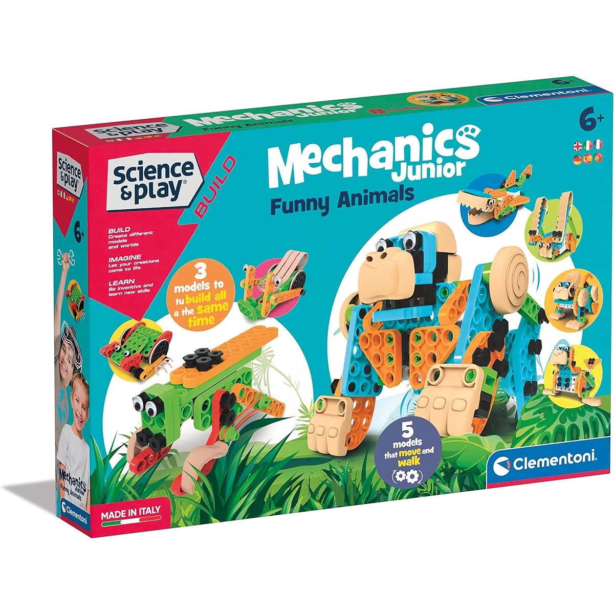 Clementoni 97860 Science and Play Junior Compendium Assembly and Construction Animal Building Toys Mechanics Lab Made in Italy Chr Multicolor