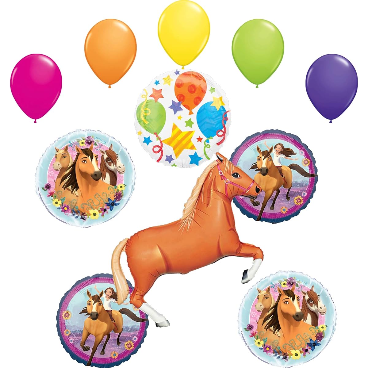 Spirit Riding Free Party Supplies 11 Pieces Birthday Balloon Bouquet Decorations with Tawny Horses