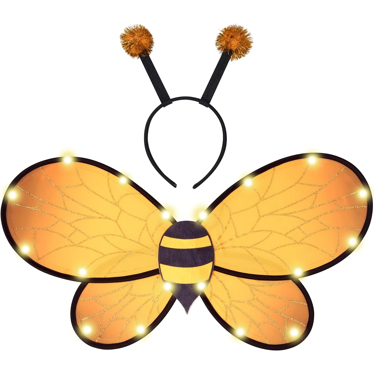 Spooktacular Creations Black Yellow Bee Costume Accessories Light Up Honeybee Wings Wasp Antenna Headband Set for Women Girls Halloween Cosplay Party Favors