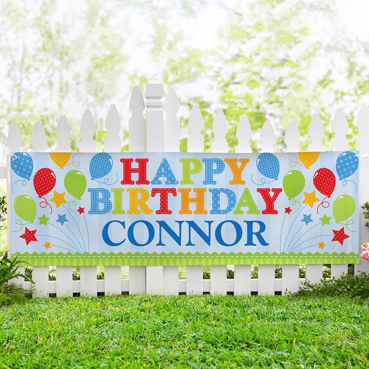 Let's Make Memories Personalized Birthday Banner, Balloons and Stars Party Decorations Happy Birthday Vinyl Banner for Indoor/Outdoor Use, 6ft