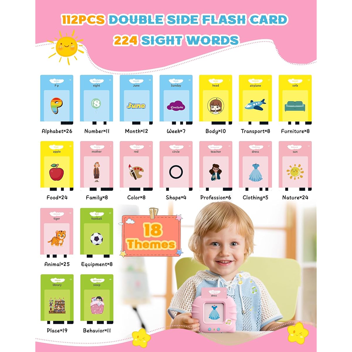 shiningstone talking flashcards 112 words cat model pink
