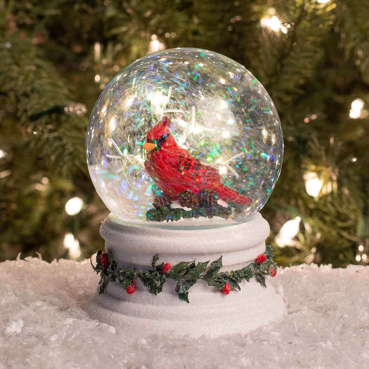 Roman LED Tree Cardinal Dome White Base/Holly Trim B/O W/O