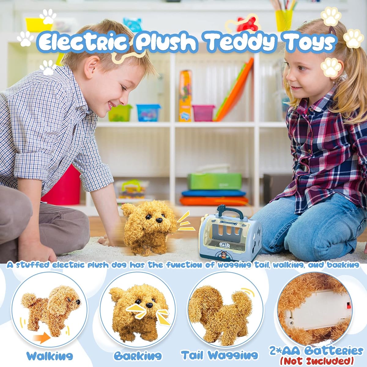 TEUVO Pet Care Playset Robot Dog Toys for Kids 12pcs Veterinarian Playset for Kids Toys Veterinarian Kit Doctor Kit Interactive Electric Stuffed Dog & Cage Pretend Play Gift for Girls Toddlers Age 3 4 5 6 7