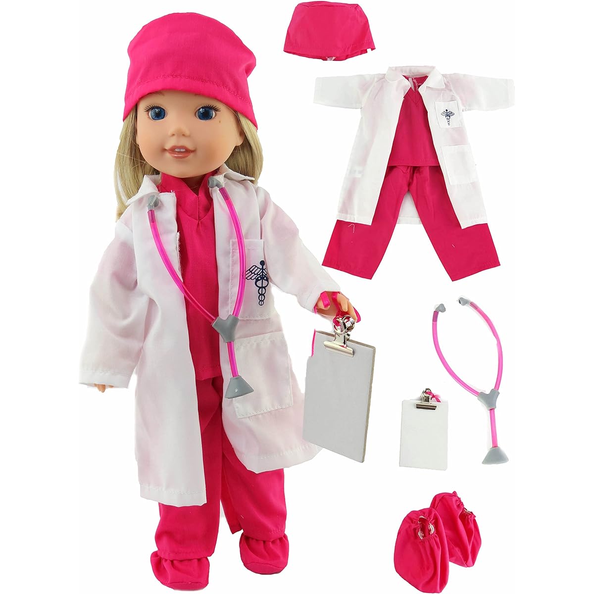 Hot Pink Doctor Outfit | Fits 14" Wellie Wisher Dolls | 14" Inch Doll Clothing
