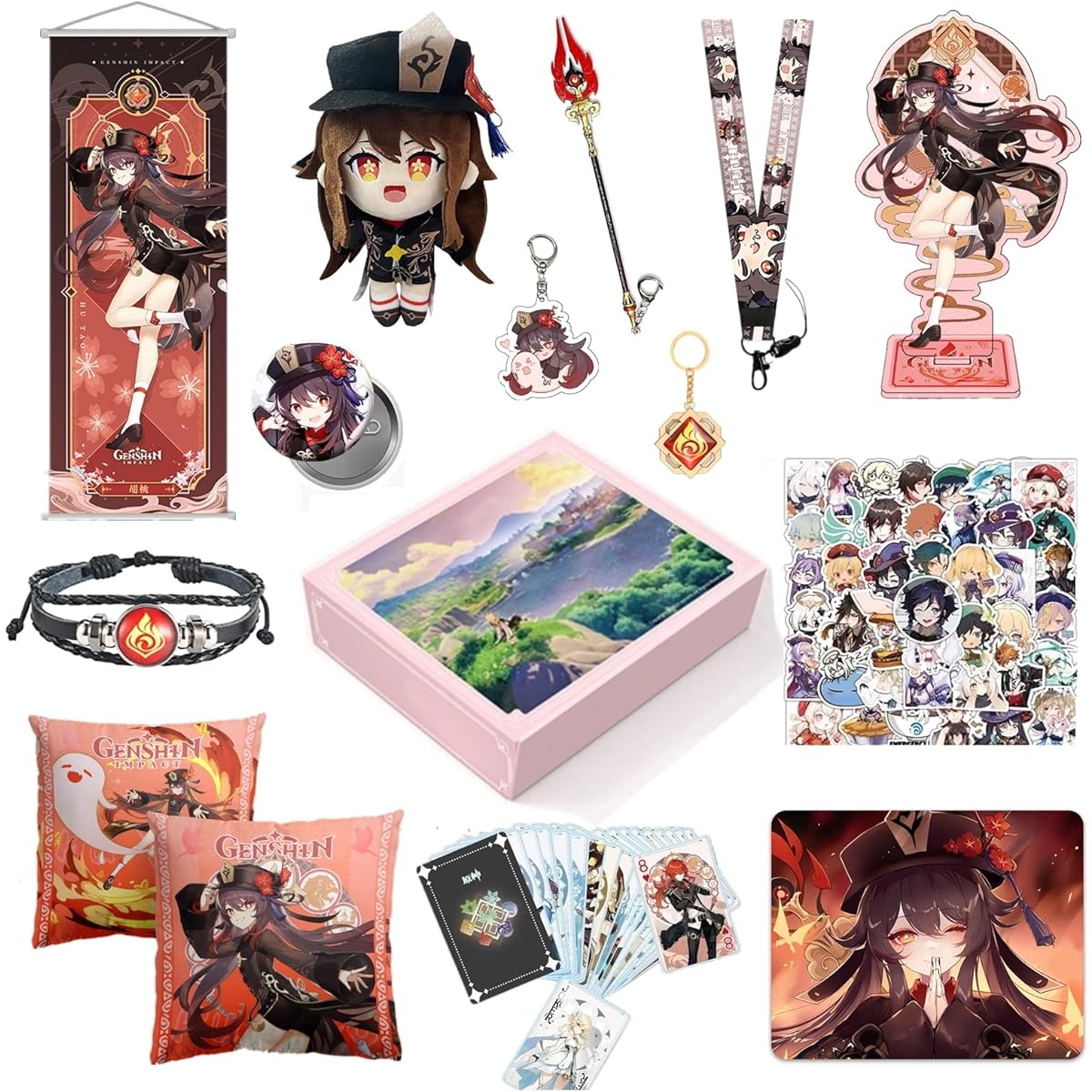 Gift Box for Fans - Genshin Impact Plush Keychain Sticker Poster Mouse Pad Pillowcase Bracelet Strap Game Card