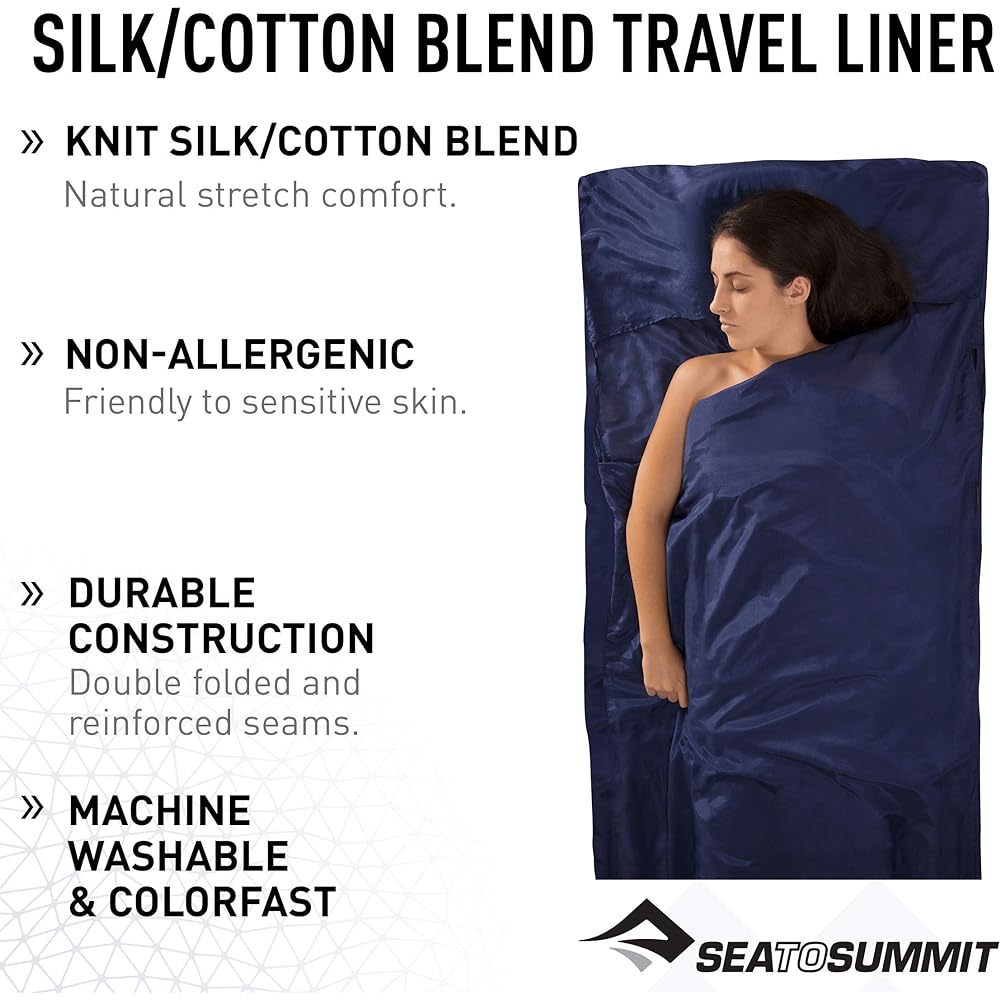 Sea and Summit Premium Blend Silk/Cotton Mummy Travel Liner with Hood