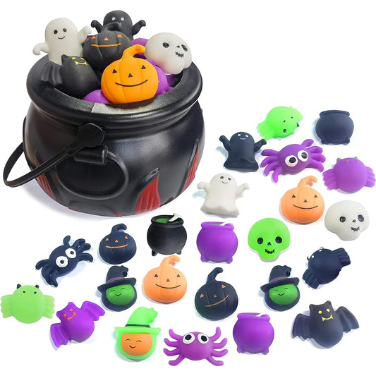 24pcs 5.5" Halloween Cauldron Squeeze Toys Mini Kawaii Squishy Stress Relief Anxiety Packs Kids Party Favors Halloween Miniatures Halloween Party Decorations (Halloween)