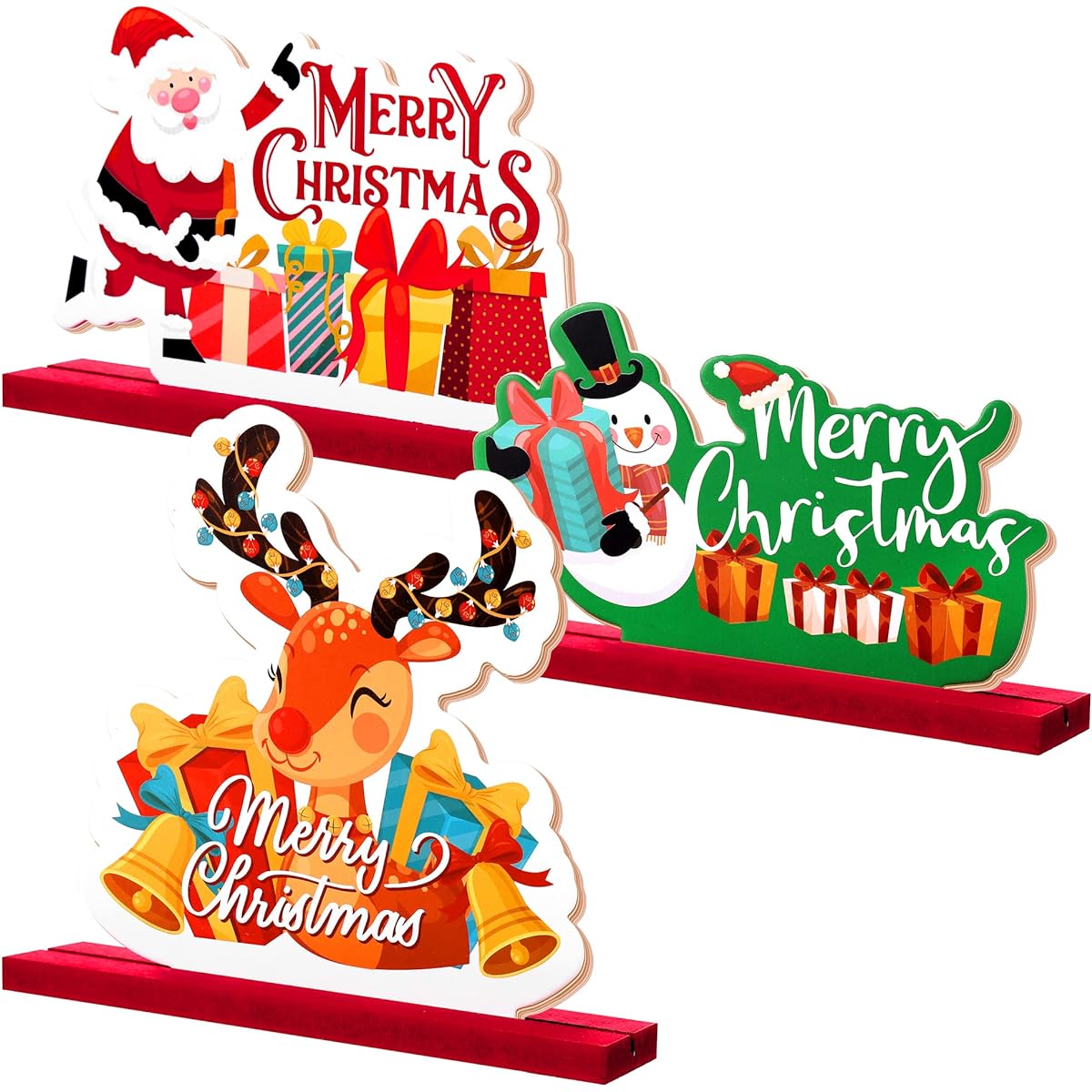 KatchOn Wooden Christmas Centerpieces Table Decorations - Pack of 3 | Christmas Table Decorations Centerpieces | Christmas Table Signs | Christmas Wooden Centerpieces for Christmas Party Decorations