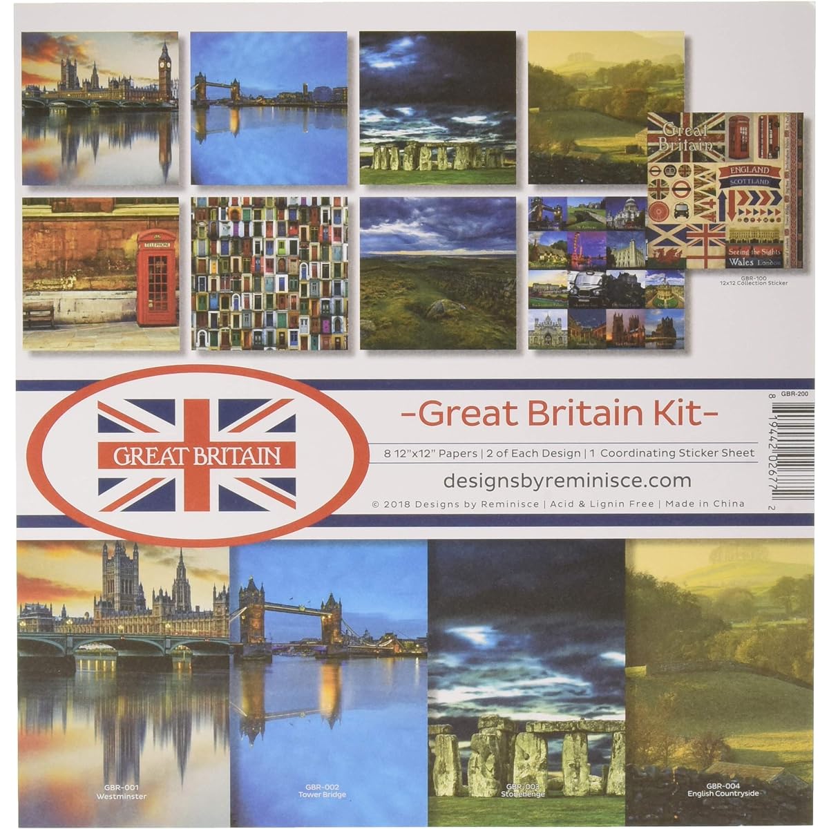 Reminisce GB-200 British Scrapbook Collection Kit Multicolor Palette