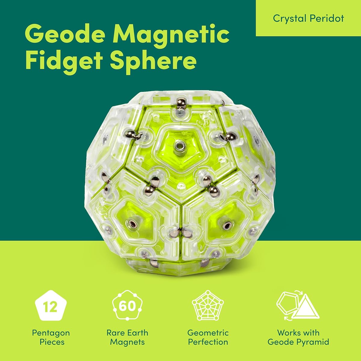 Speks Geode Sphere Magnetic Fidget Toys for Adults, Stress Relief, Anxiety Relief, Office Desk, ADHD Tool, Stocking Stuffers, Top Gadget Gift Ideas, Peridot, 12 Piece Set
