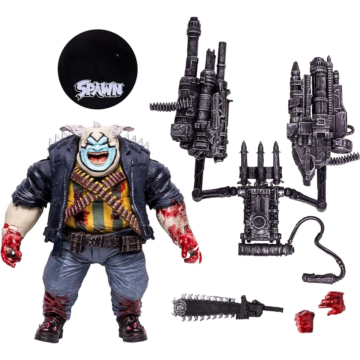 McFarlane Toys Spawn Comics 7" Clown (Bloody) Deluxe Spawn Action Figure with 22 Moving Parts, Collectible DC Figure with Accessories and Collector Stand Base - For Ages 12 and Up