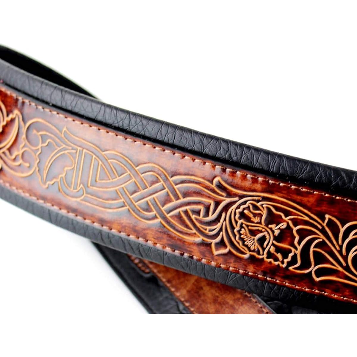 Walker & Williams GB-181 Bourbon Brown Brushed Celtic Braid Design Padded Strap