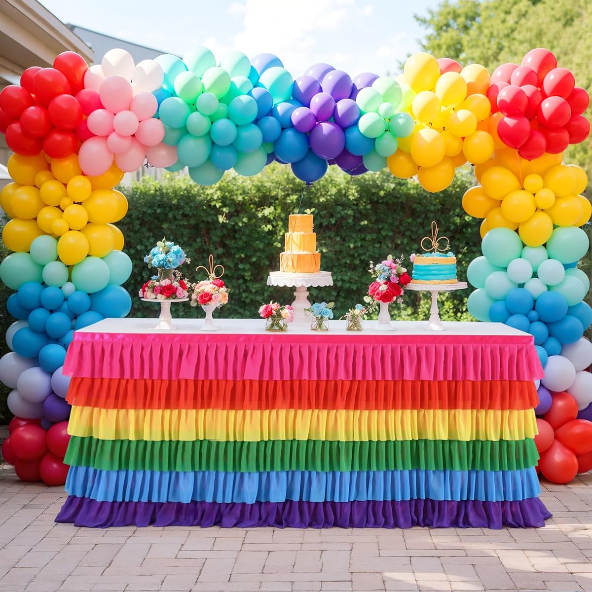 Besutolife Rainbow Table Skirt Tutu Unicorn Tablecloth for Rectangle Table Birthday Unicorn Party Christmas Decorations 9ft