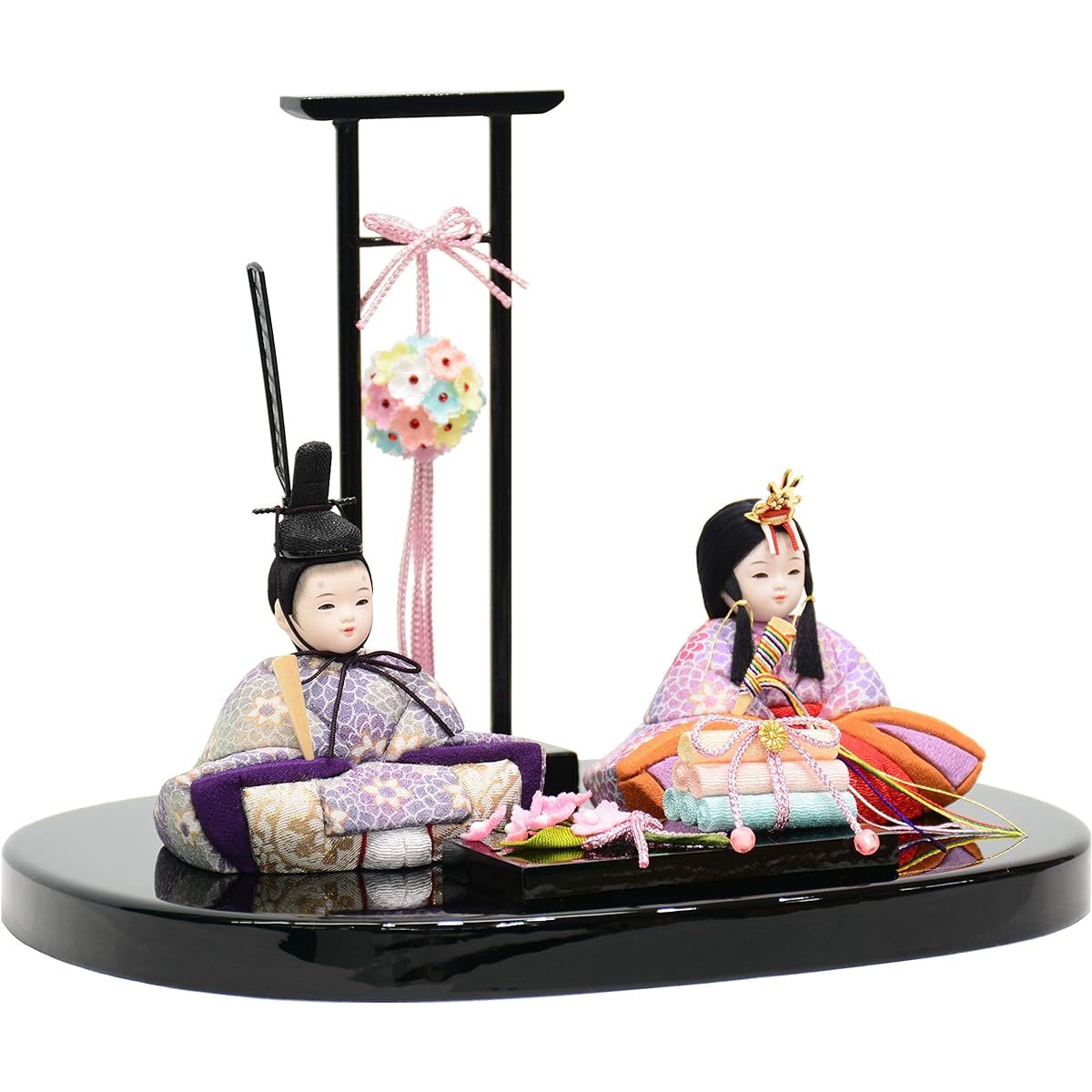 Hina Doll Yuuka Compact Prince and Princess Decoration Ayaka Wood-Inlay Doll Flat Decoration Hina Doll [Width 27cm x Depth 21cm x Height 21cm]