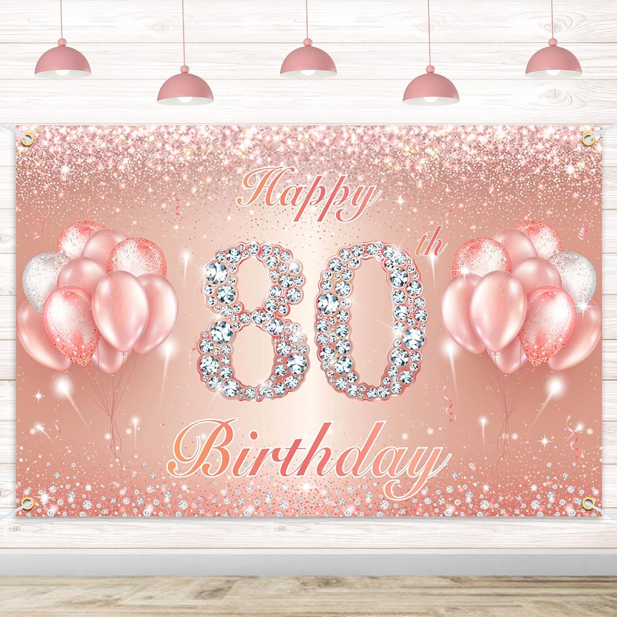 Happy 80th Birthday Banner Backdrop - 80th Birthday Party Decorations Supplies for Women or Men - Rose Gold 4 x 6 Feet
