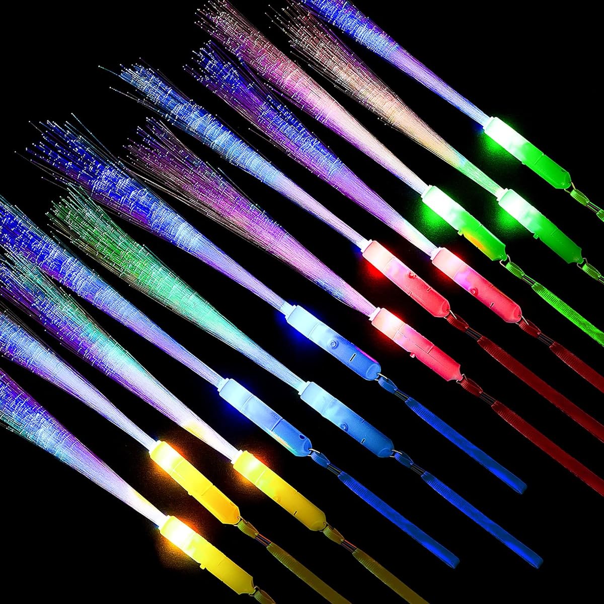Skylety 36pcs Glow Fiber Wands Sticks LED Light Wands Fiber Optic Wands LED Flash Sticks Glow Flashing Wands Fiber Optic Wands Party Favors Colorful Battery Operated