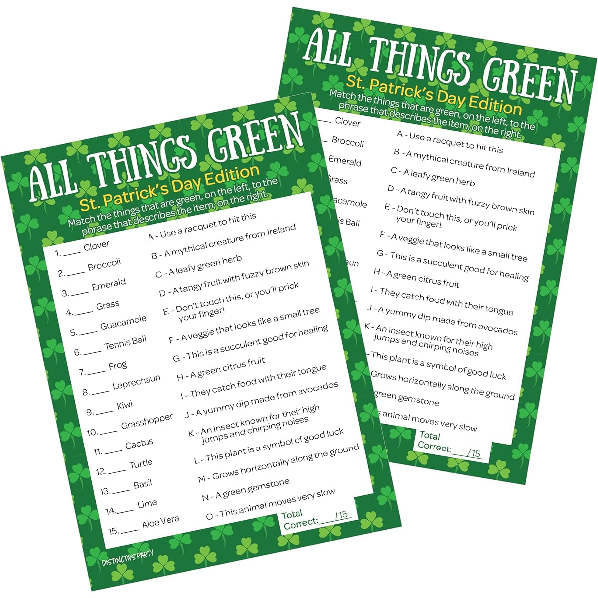 DISTINCTIVS St. Patrick's Day All Things Green Classroom Party Game 25 Player Cards