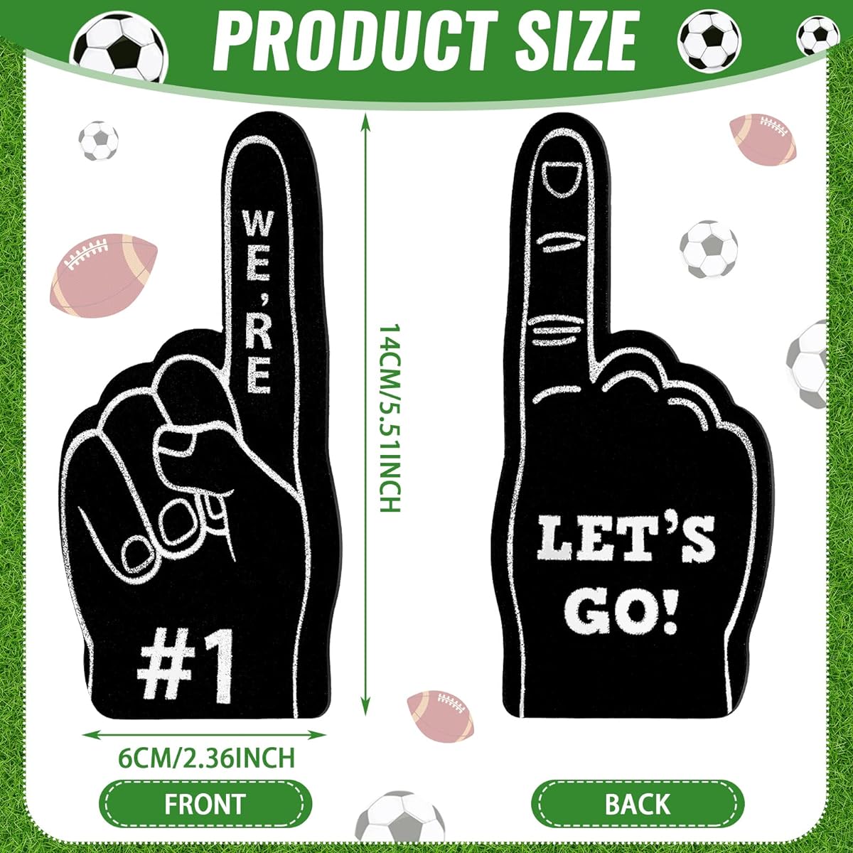 24 Pieces Sports Fan Foam Finger Mini Foam Finger Foam Hand Foam Finger 1 Sports Theme Birthday Party Supplies Sports Event Game Favors Baseball Basketball Soccer Team Gift (Black)