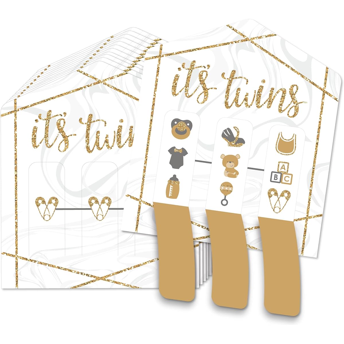 Big Dot of Happiness It's Twins - Gold Twins Baby Shower Game Pickle Cards - Pull Tabs 3" - Set of 12