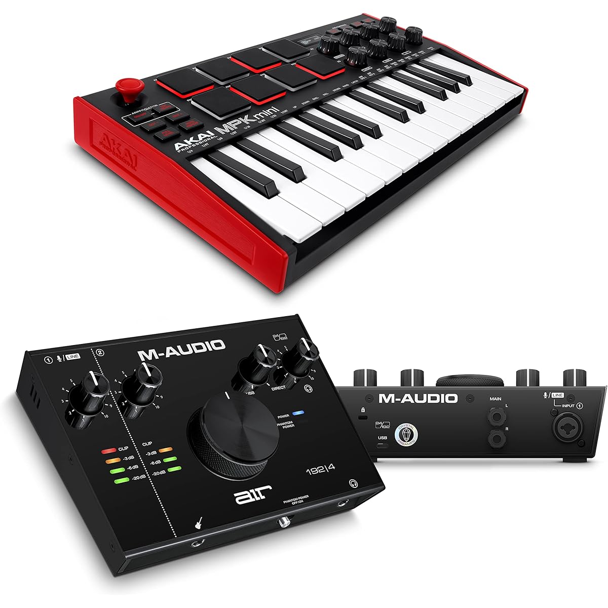 AKAI Professional MIDI Keyboard & Audio Interface 2-in 2-out MPK Mini MK3 & M-Audio AIR 192|4