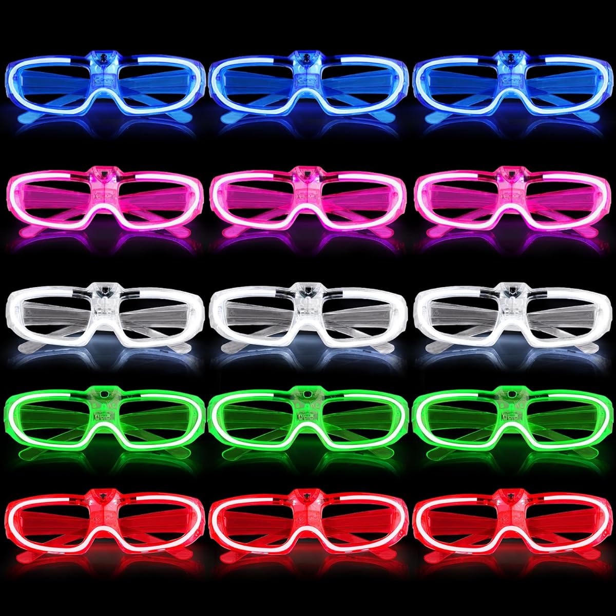 Glowing Glasses 15 Pack 5 Colors LED Glasses Glow in the Dark Neon Party Supplies for Kids Adults 80's Shutter Shades Birthday Party Favors Flashing Party Glasses