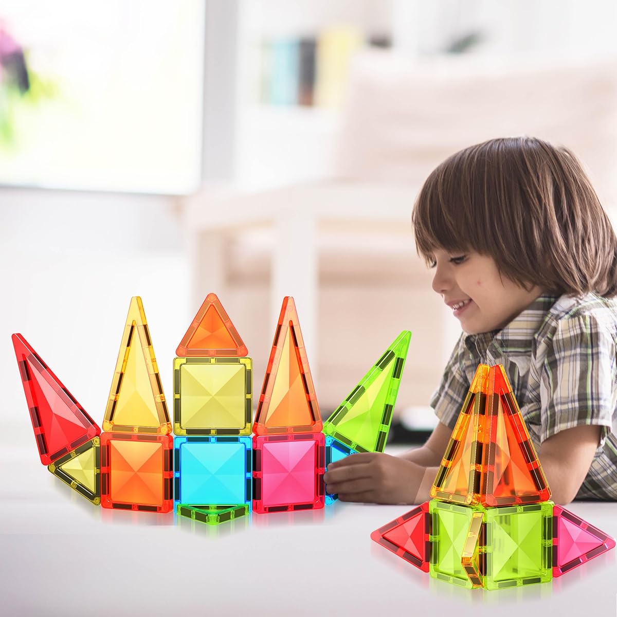 EverPlay Magnetic Tiles Building Blocks Toy Set - Travel Size Mini Diamond Series Magnetic Constructions Magnetized Connecting Blocks - Fun STEM Learning - Encourage Children's Brain Development - Ages 6+ EPM24